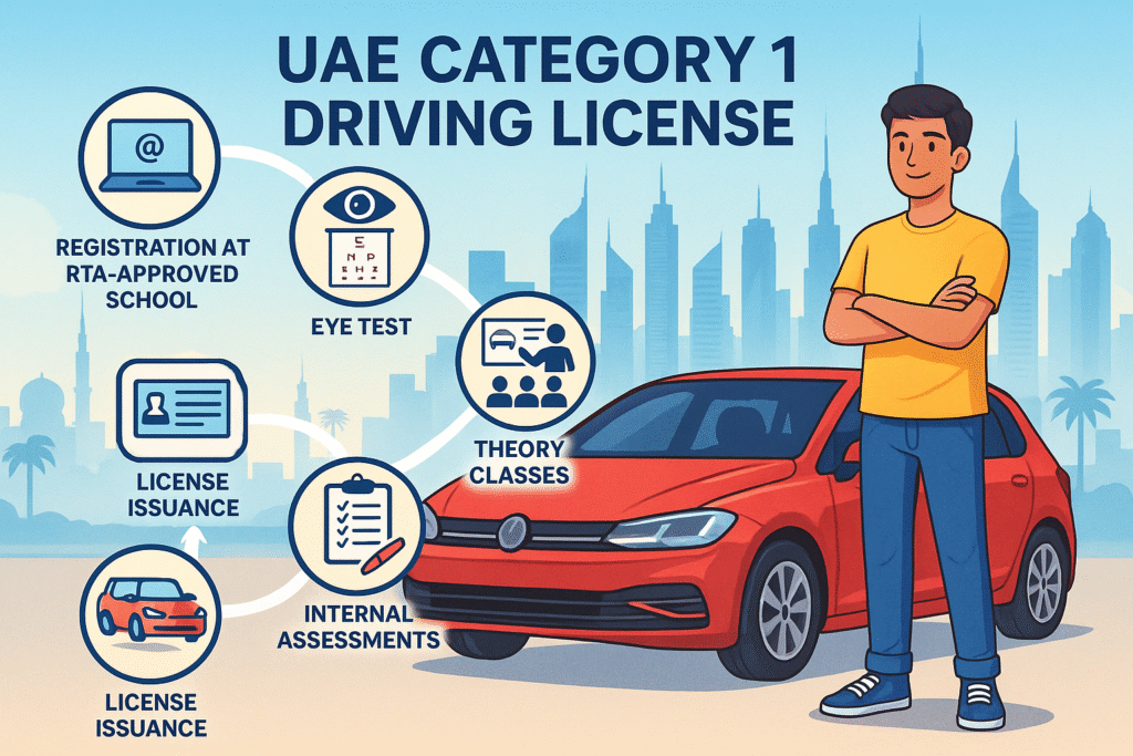 UAE Driving License Category 1: Apply at 17 & Drive 5 An Infographics on UAE Driving License Journey