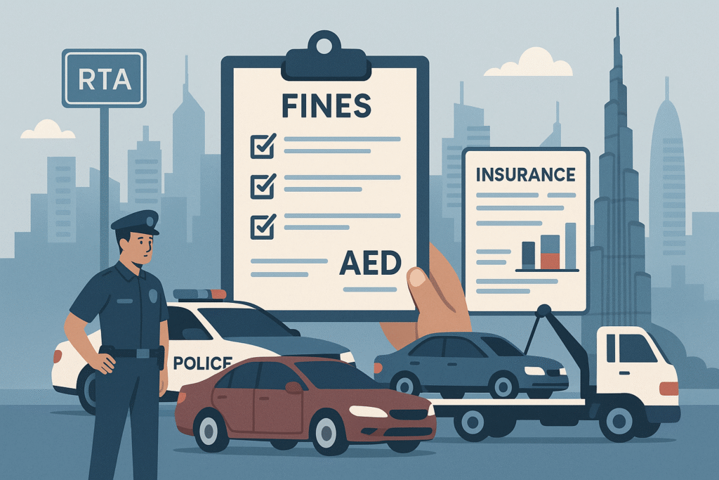 Consequences of missing car registration grace period in Dubai – fines, vehicle impoundment, and higher insurance costs.