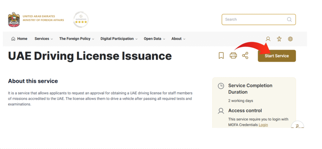 A Screenshot of Ministry of Foreign Affairs website