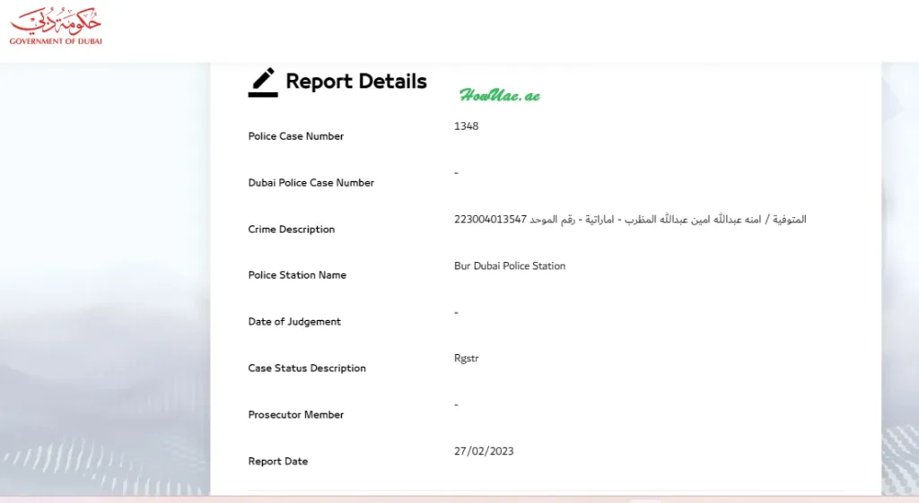 report of Cases Check Dubai Police