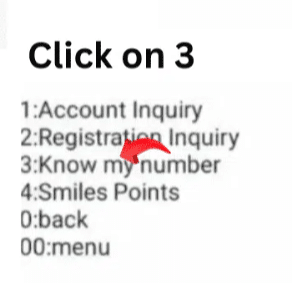 Etisalat USSD menu showing Know My Number option to check Etisalat SIM number.