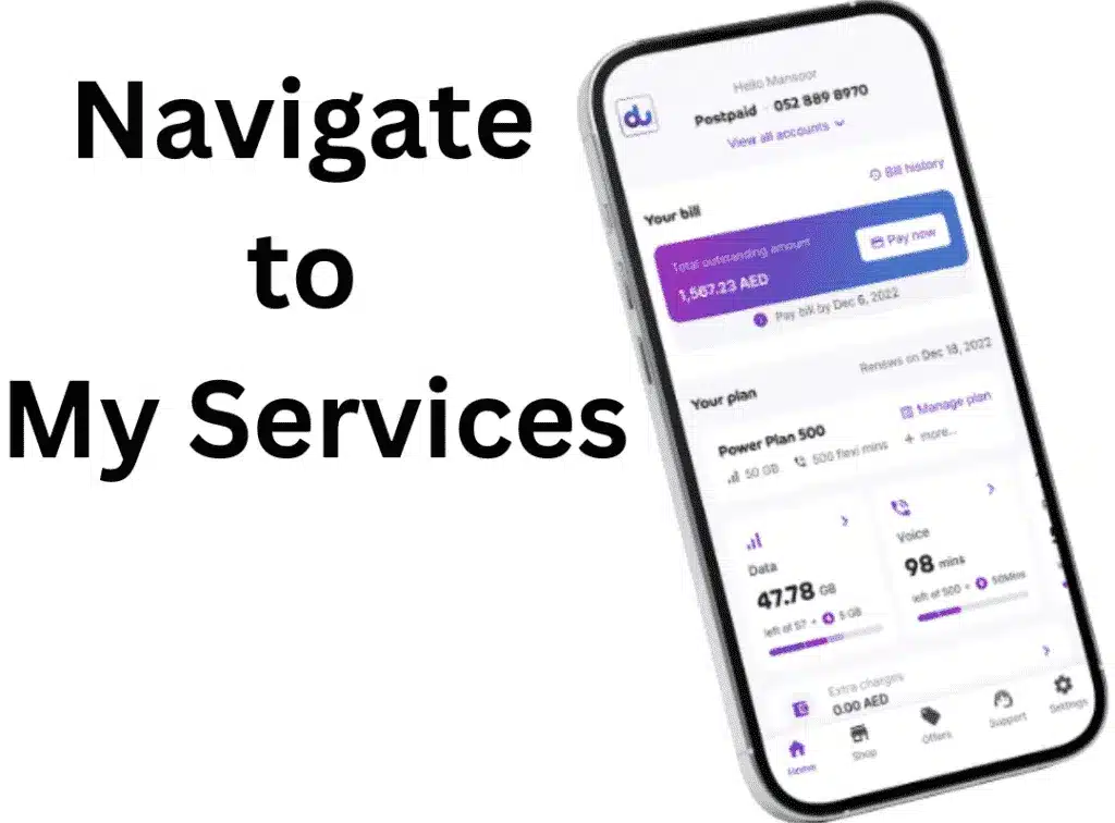 Go to services of DU app image 