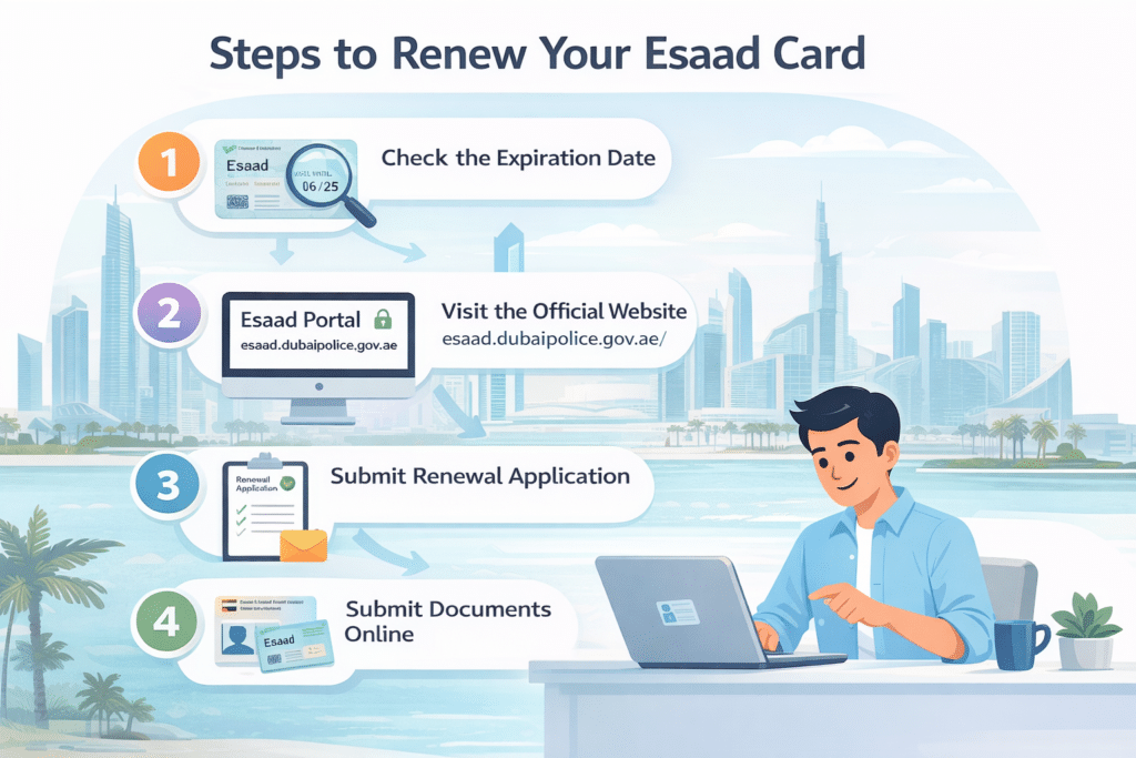 Steps to renew Esaad card UAE online with Dubai Police portal process