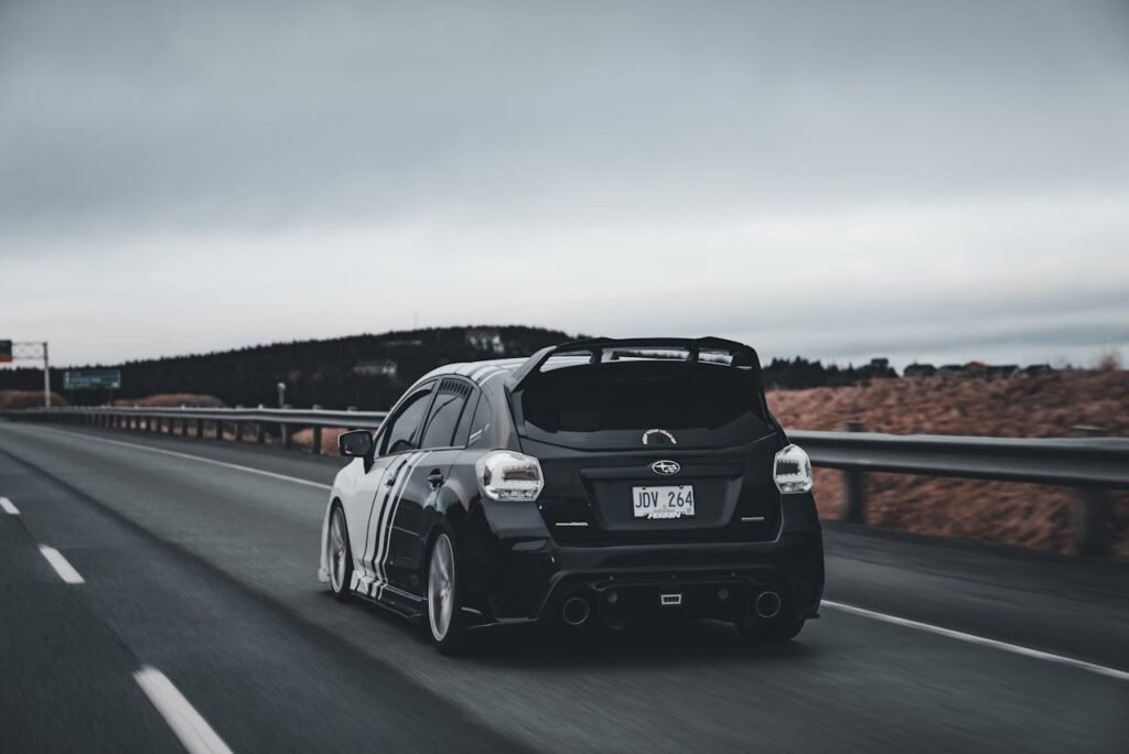 A black car on the road