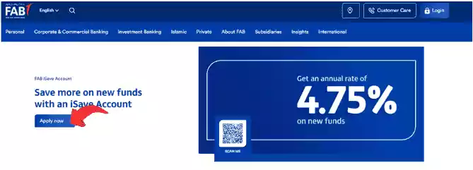 Open FAB iSave Account Online Free in UAE (2026 Guide) 7 FAB website homepage screenshort