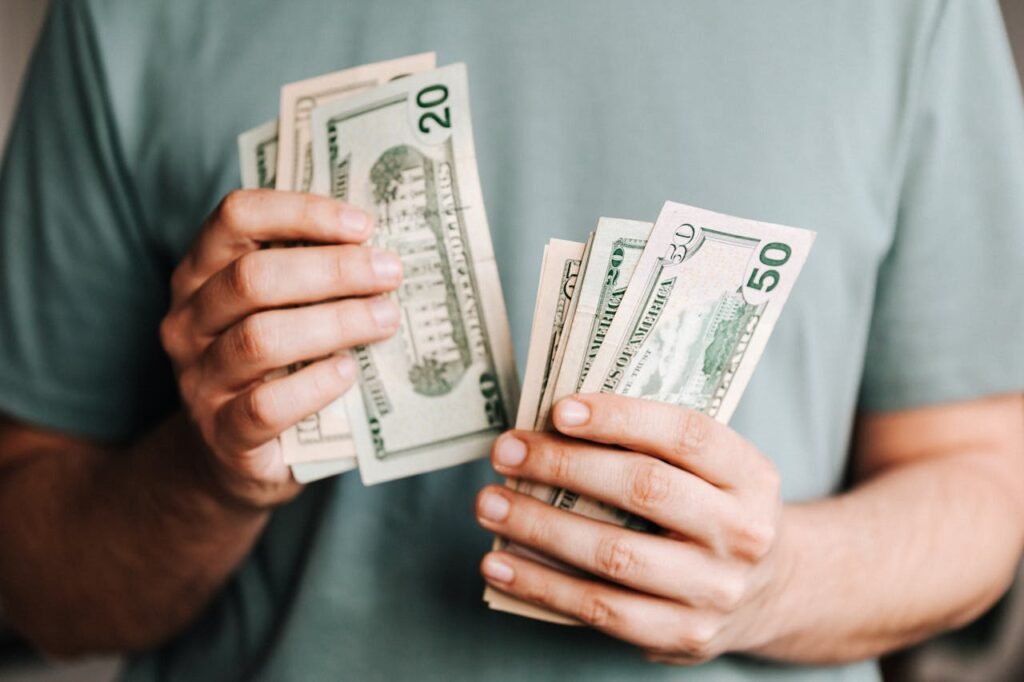 A man counting his money