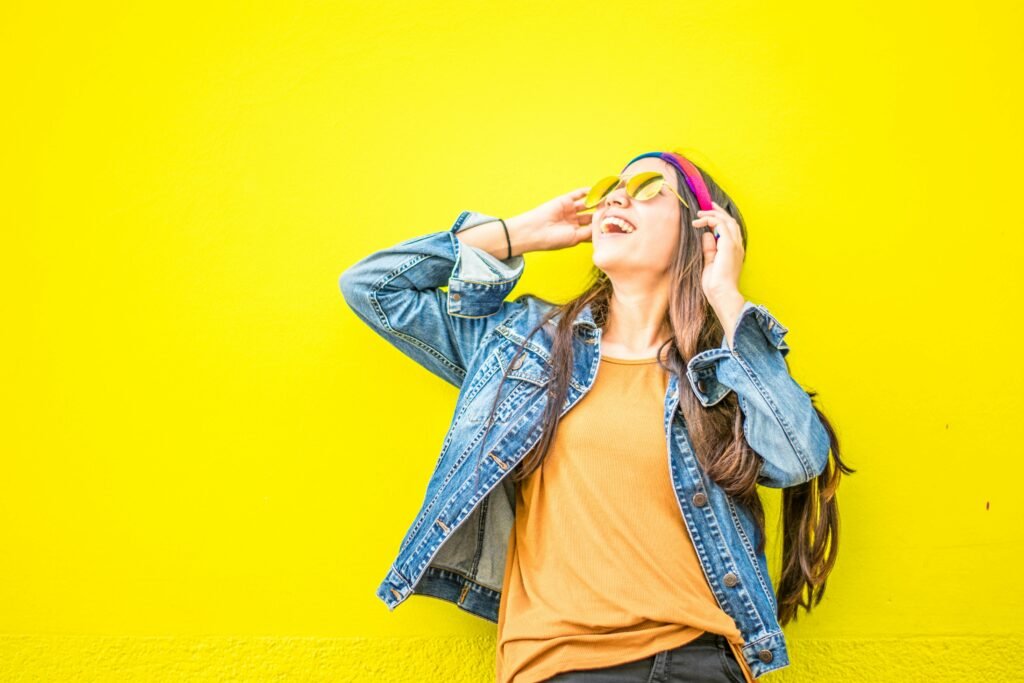 A girl in fashionable clothes