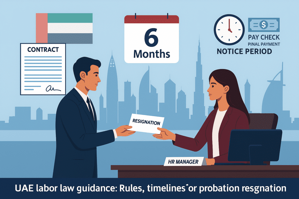 "Resignation during probation period in UAE — rules, notice period, final payment, and 6-month calculation explained."