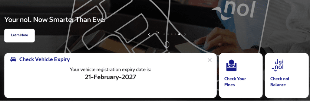 Mulkiya expiry date result shown after checking vehicle registration online
