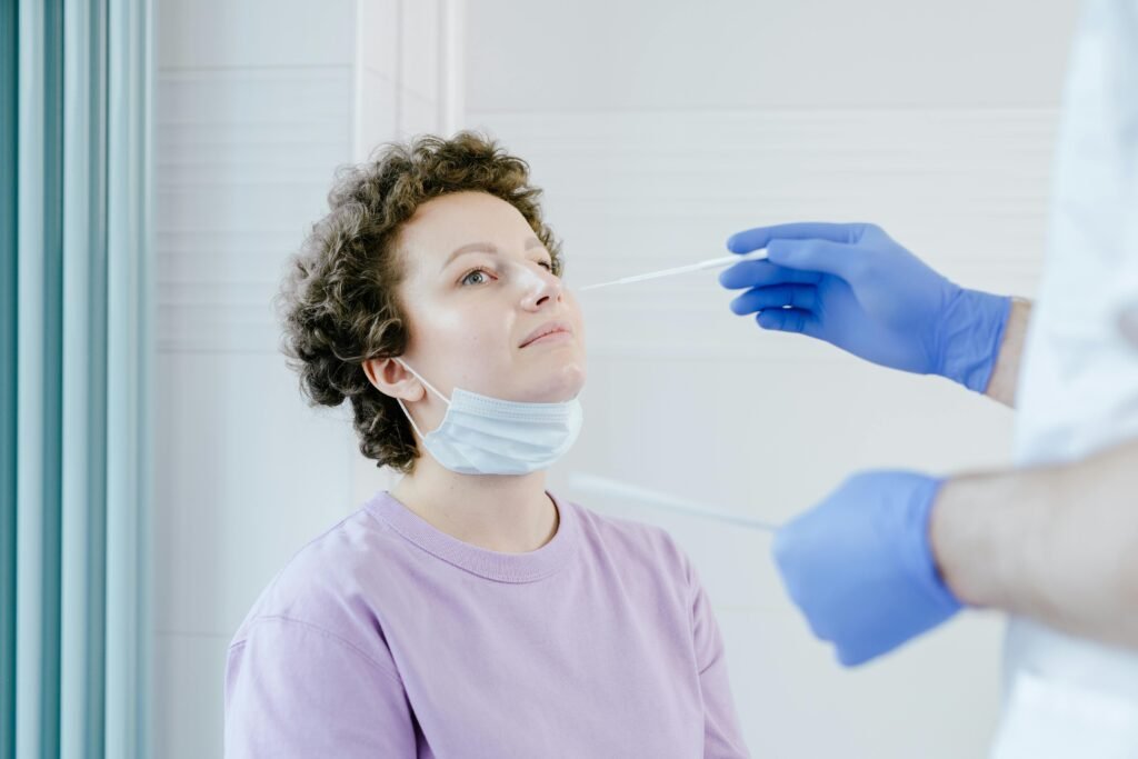 A woman doing corona test