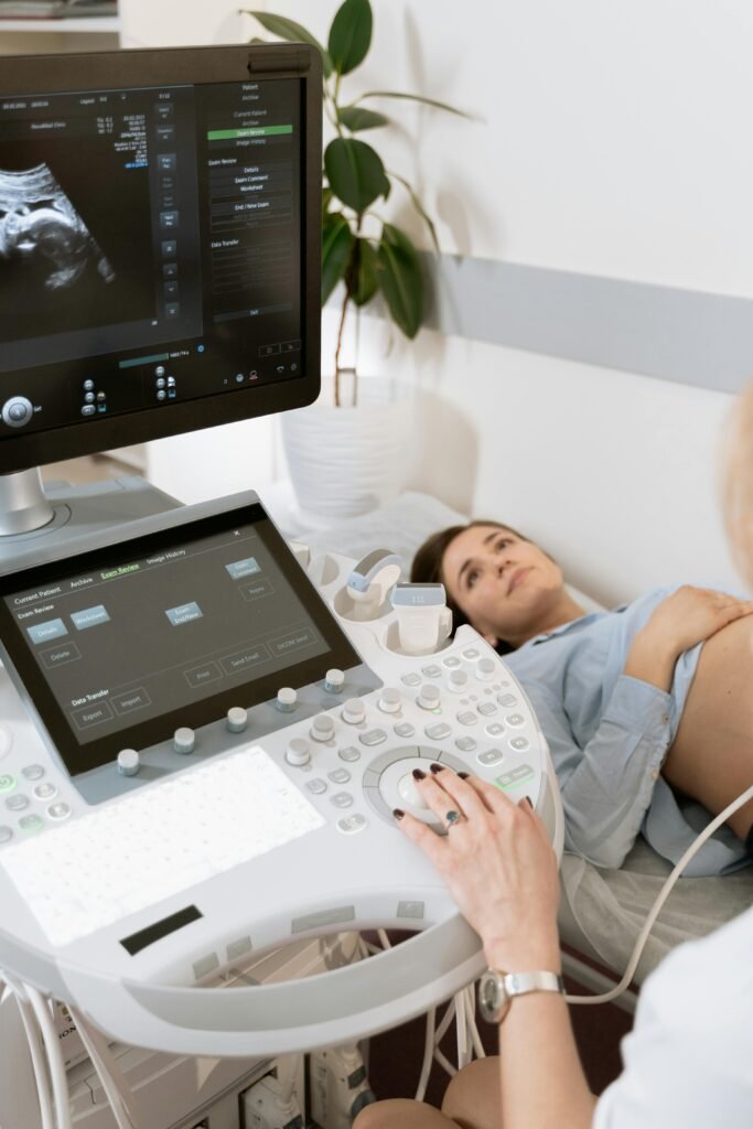 A woman on hospital bed