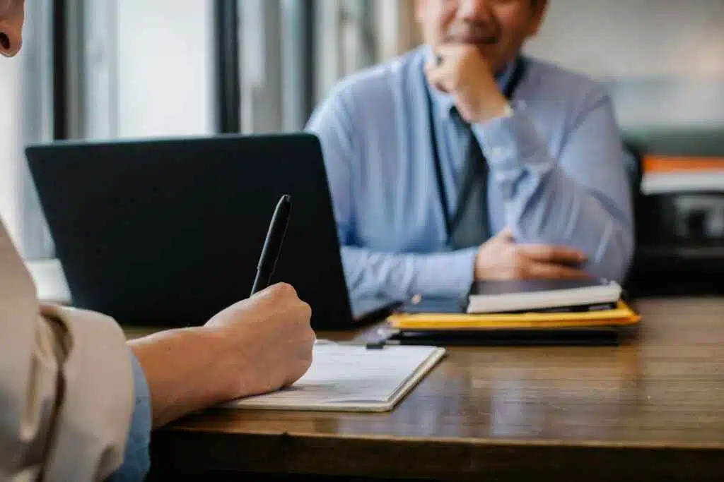A woman filling a form