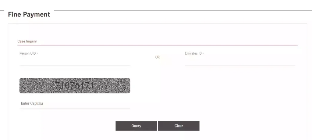 Locate the Fine Payment screenshort