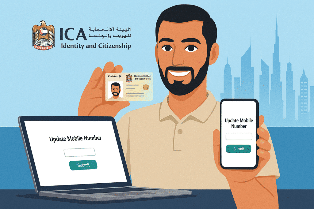 "Update Emirates ID mobile number in UAE – easy guide using ICA website, mobile app, or Customer Happiness Center for quick and secure updates."