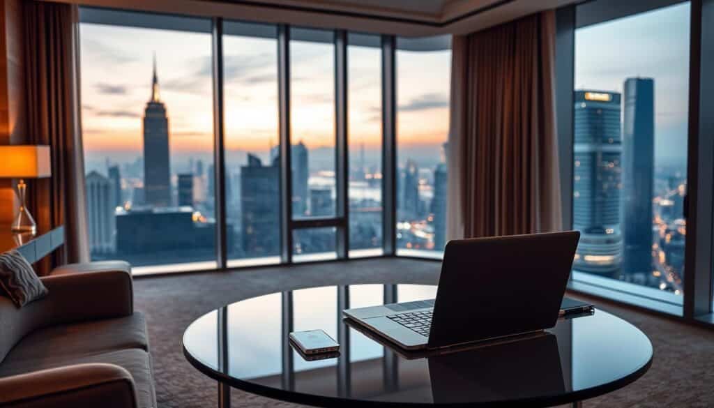 Digital Privacy Tips for Luxury Travelers 5 A view of Dubai buildings from a hotel room