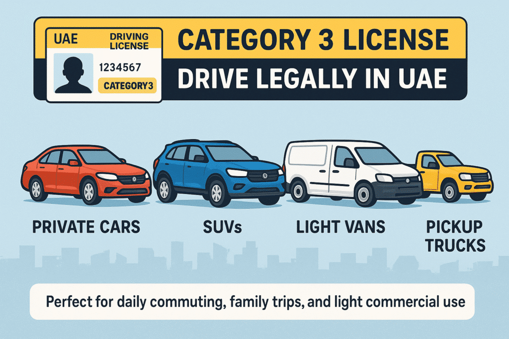 UAE Driving License Category 3: Drive Cars & SUVs 2025 5 An Infographics on What is UAE Driving License Category 3