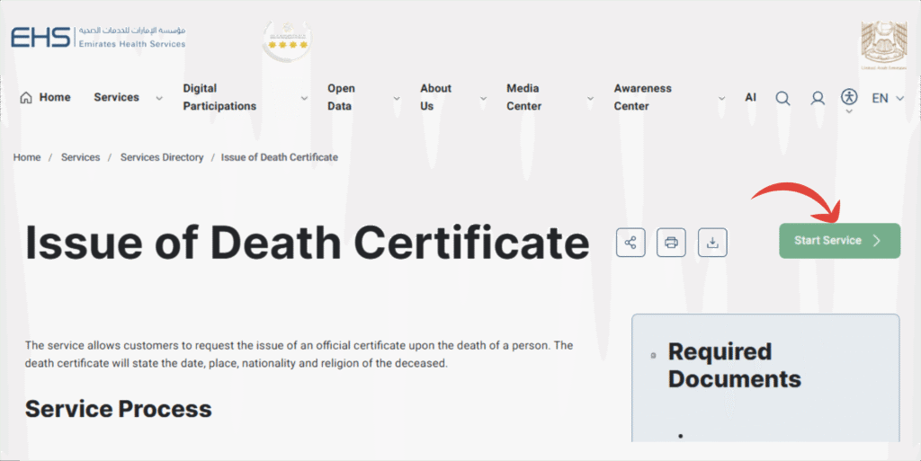 Go to services " issue a detah certificate