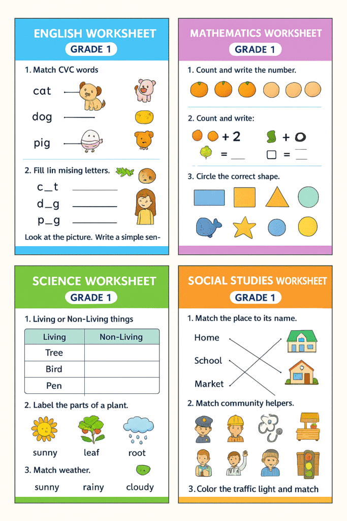 100% Free Grade 1 English Worksheets (2026 Collection) 6 English Worksheets for Grade 1