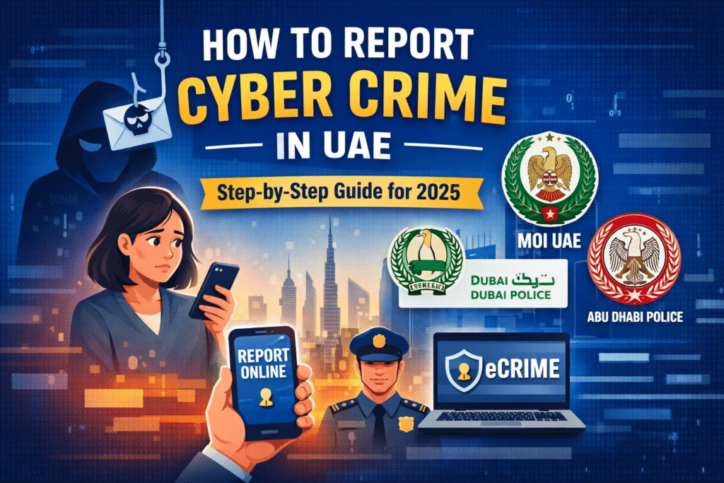 An Infographics image on how to report cyber crimes in UAE