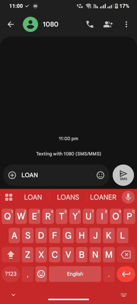 Get free loan using sms to 1080