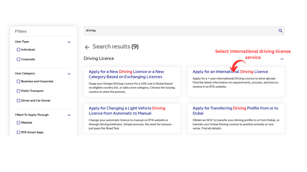 A Screenshot of RTA Website Home Page