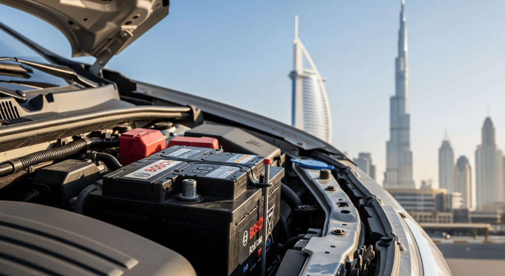 Photo of a car in front of burj khalifa