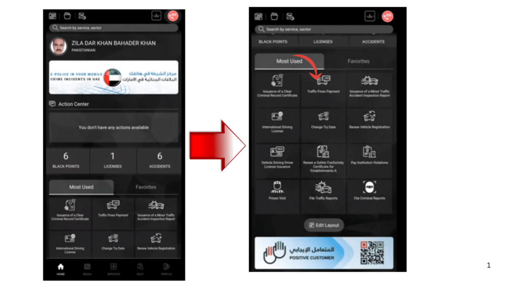 Ajman traffic fines check online through MOI UAE app services dashboard