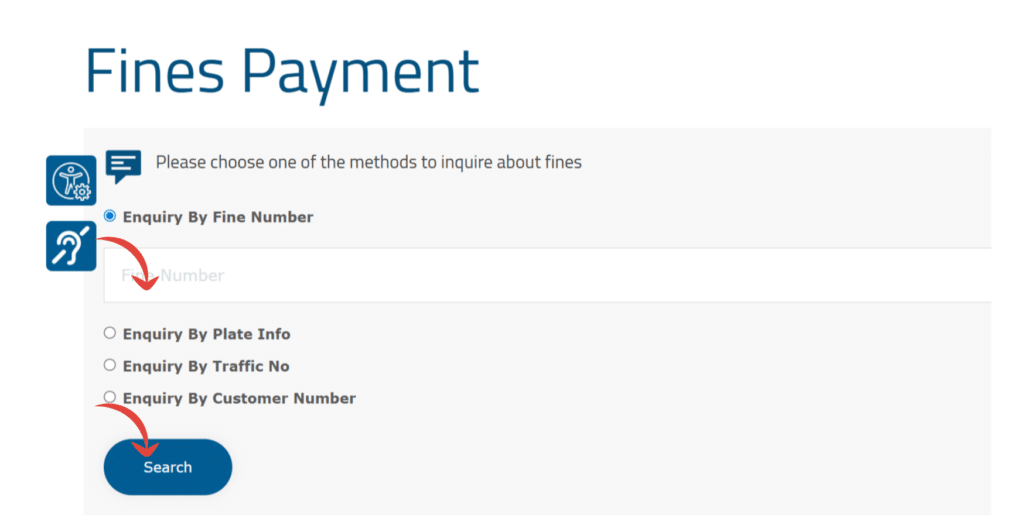 Ajman traffic fines check online and payment page showing enquiry by fine number and search option