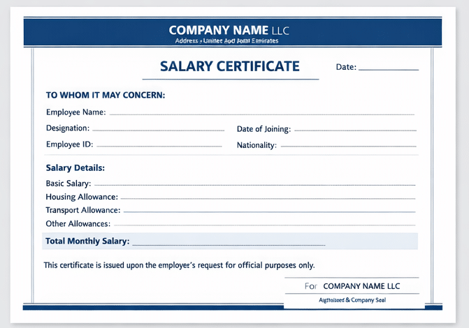 UAE Salary Certificate Format: Copy & Use Template 10 UAE salary certificate format template with employee details passport number salary breakdown and total salary