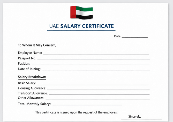 UAE Salary Certificate Format: Copy & Use Template 9 professional salary certificate format UAE with company header employee details salary details and company seal