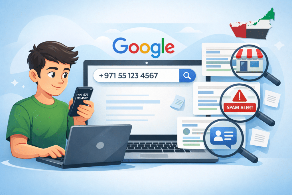 Search unknown phone number on Google to find who called me from this number in UAE