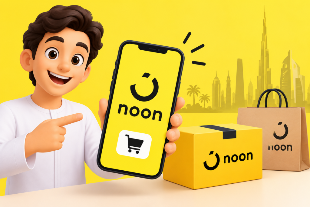 Noon UAE guide showing online shopping, delivery services, and the Noon shopping app in the UAE.